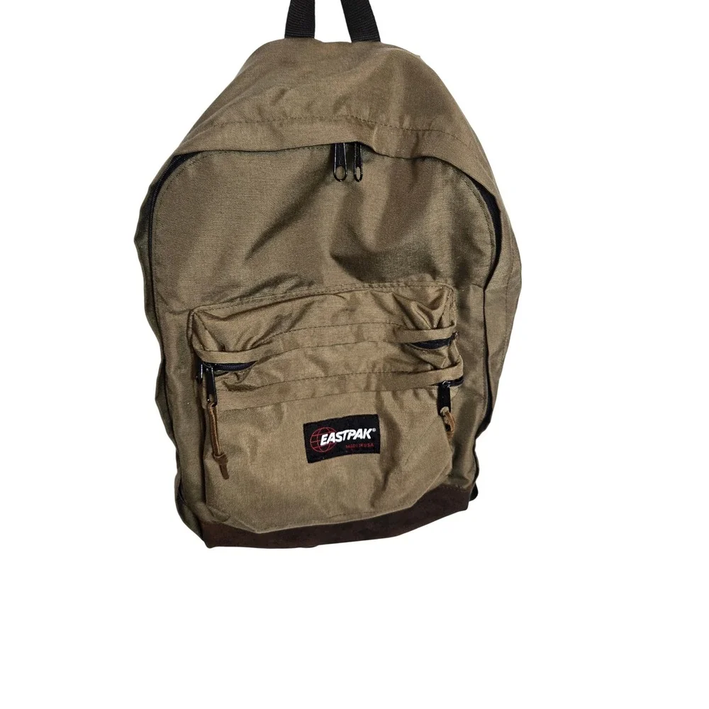Vintage 90s Eastpak Backpack Tan Made in USA Suede Bottom Bookbag 1 Owner